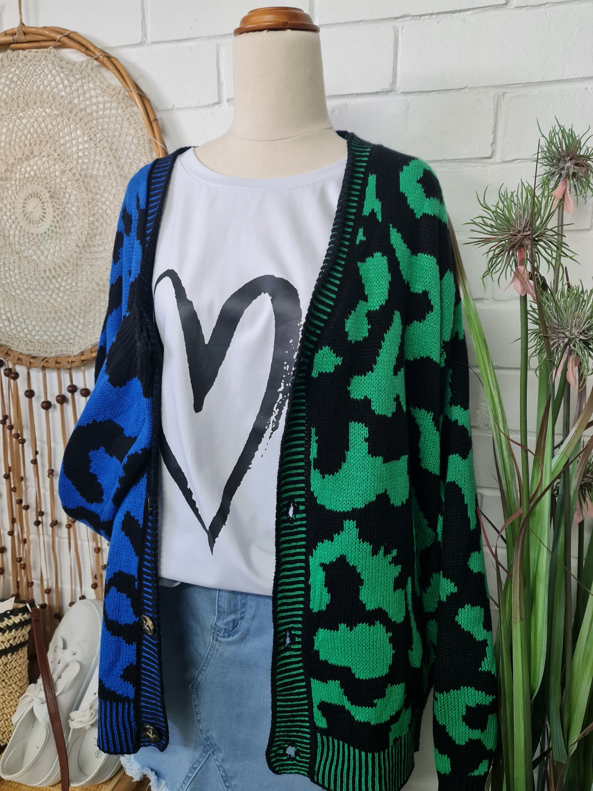 LOVE NOTES LEOPARD CARDI BLUE/GREEN