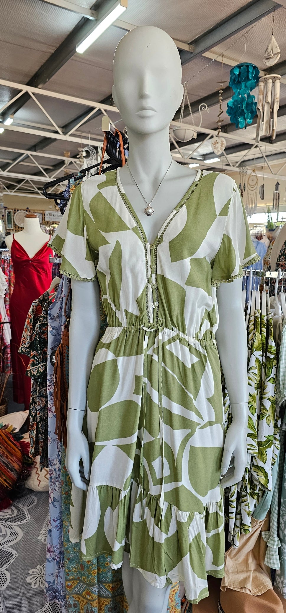 OLIVE ABSTRACT MINI DRESS