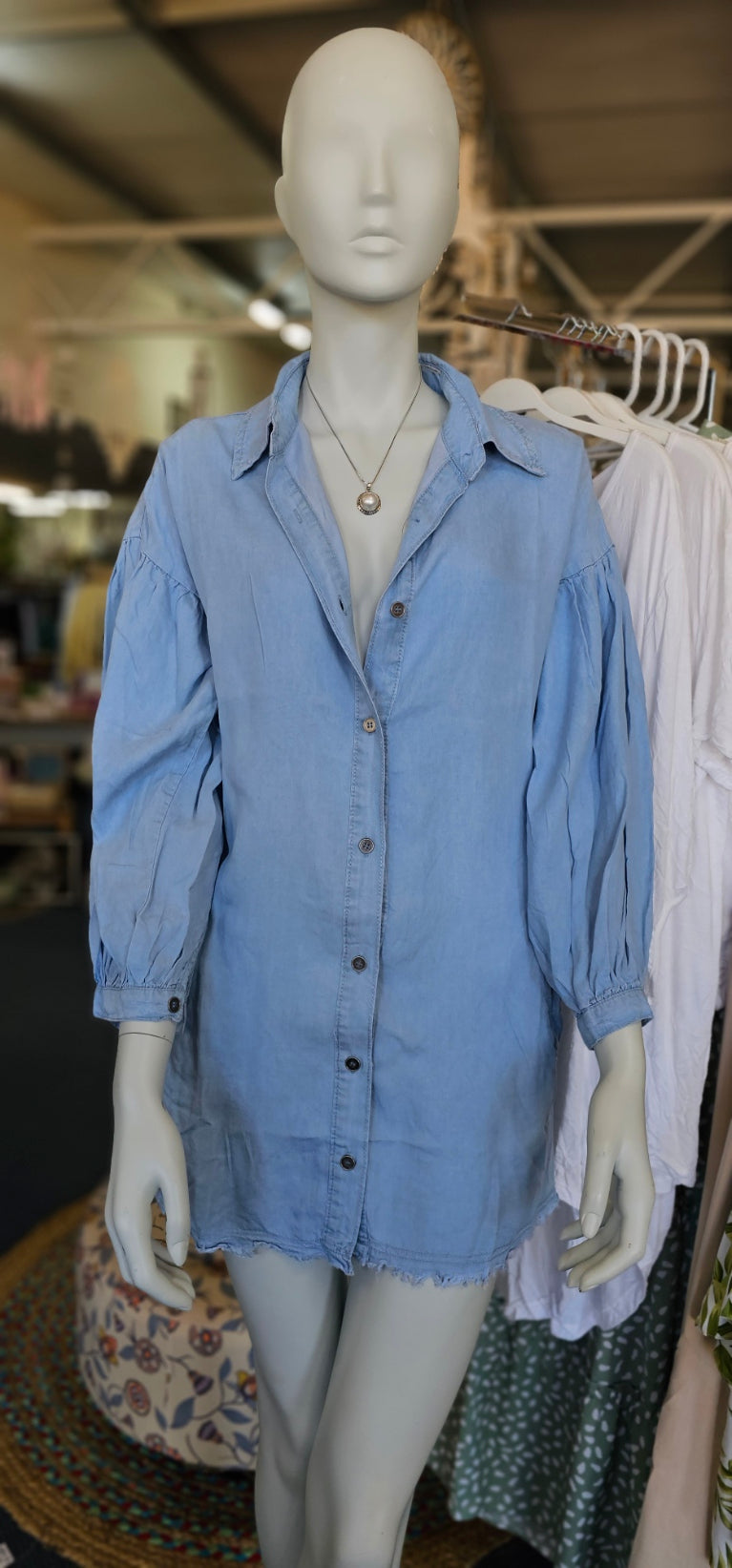 COTTON DENIM BLUE SHIRT DRESS