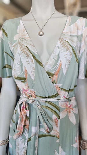 SAGE TROPICAL MIDI WITH TIE