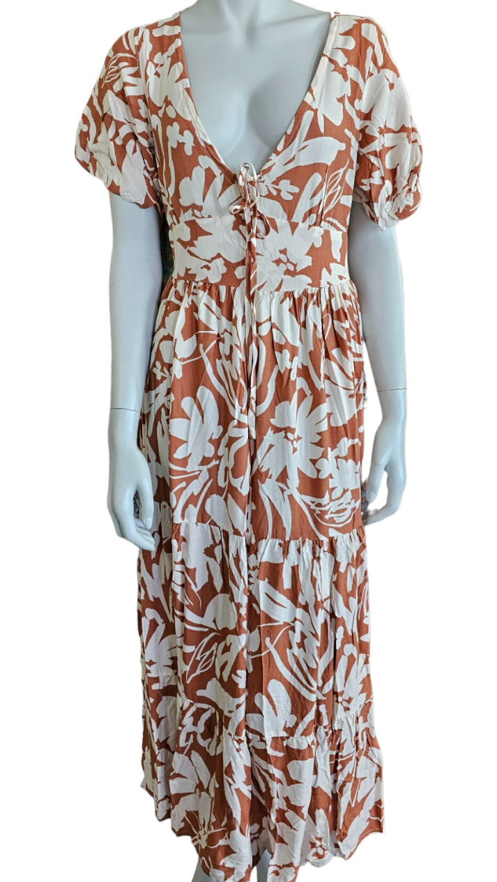 ABSTRACT PRINT DRESS PUFF SLEEV