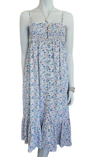 SS MIDI PALEO DRESS BLUE FLORAL