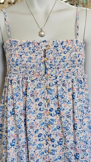 SS MIDI PALEO DRESS BLUE FLORAL