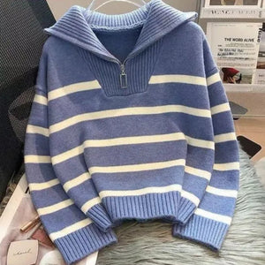 ZIP COLLARED STRIPE JUMPER