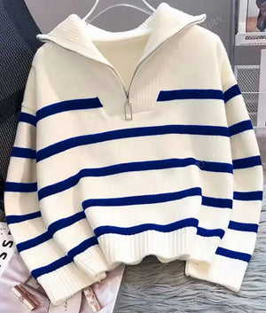 ZIP COLLARED STRIPE JUMPER