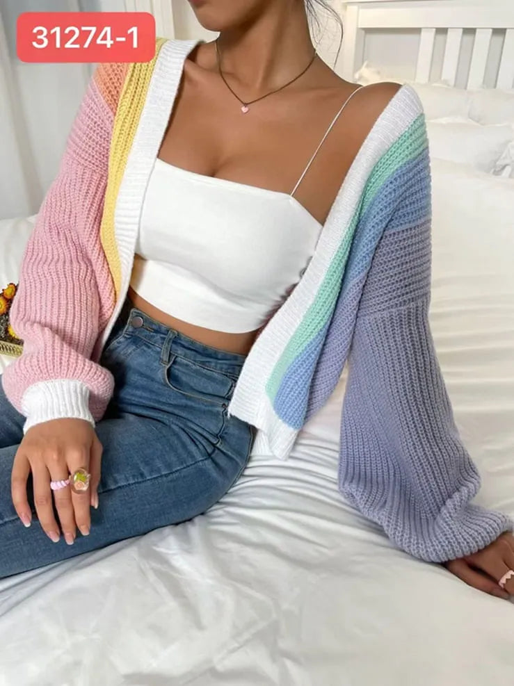 COLOURED STRIPES KNIT CARDI