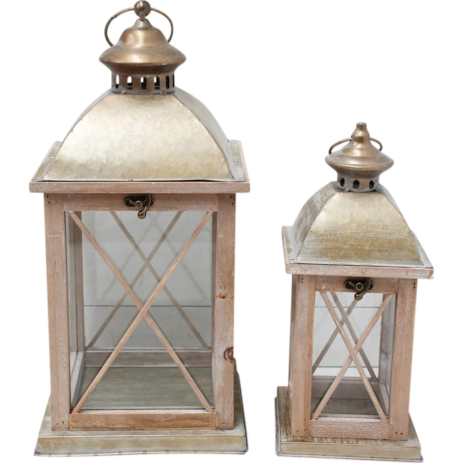 LANTERN 'BEACHSIDE' GOLD&WOOD - LARGE