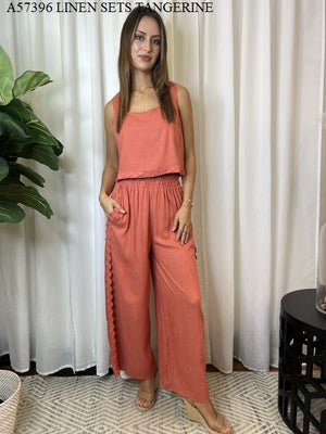 NOELLE SINGLET TOP PANT SET LINEN