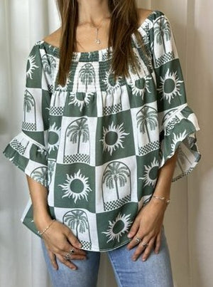 SOLAR PALMS LINEN O/S TOP