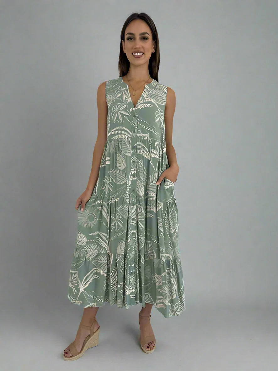 INDIAN PALM SLEEVELESS MAXI DRESS