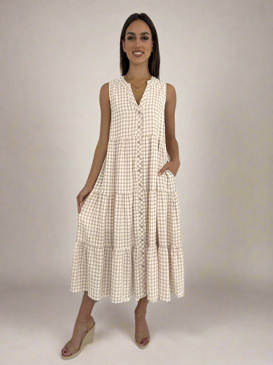 GINGHAM SLEEVELESS MAXI DRESS