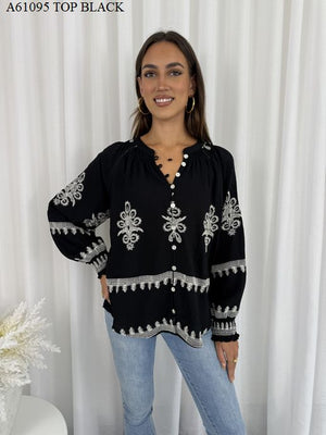 REGAL L/S EMBROIDERED TOP