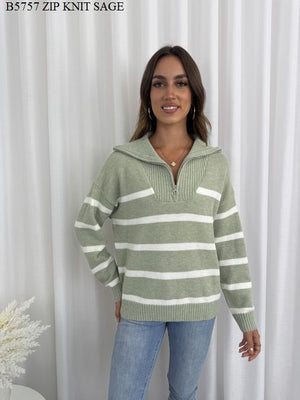 MARGI MAY STRIPE ZIP UP JUMPER