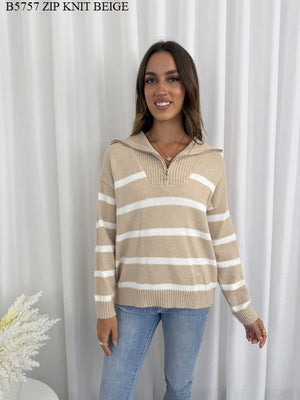 MARGI MAY STRIPE ZIP UP JUMPER