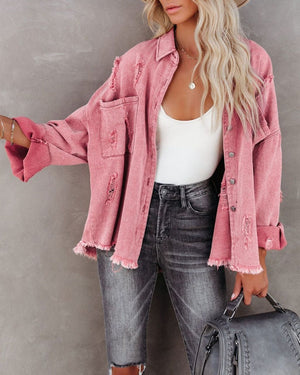 COTTON RIPPED DENIM JACKET