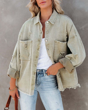 COTTON RIPPED DENIM JACKET