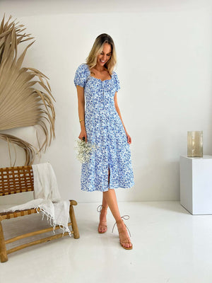 IVANA WILDFLOWER PRINT MIDI DRESS