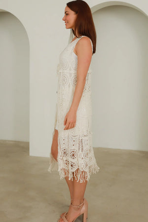 IB BOHO CROCHET LACE VEST W TASSLES