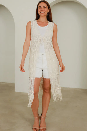 IB BOHO CROCHET LACE VEST W TASSLES