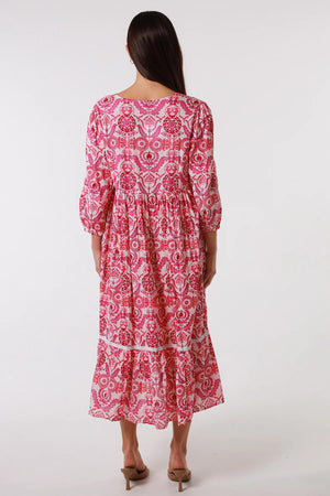 MAHALE MIDI DRESS WITH LACE - PINK