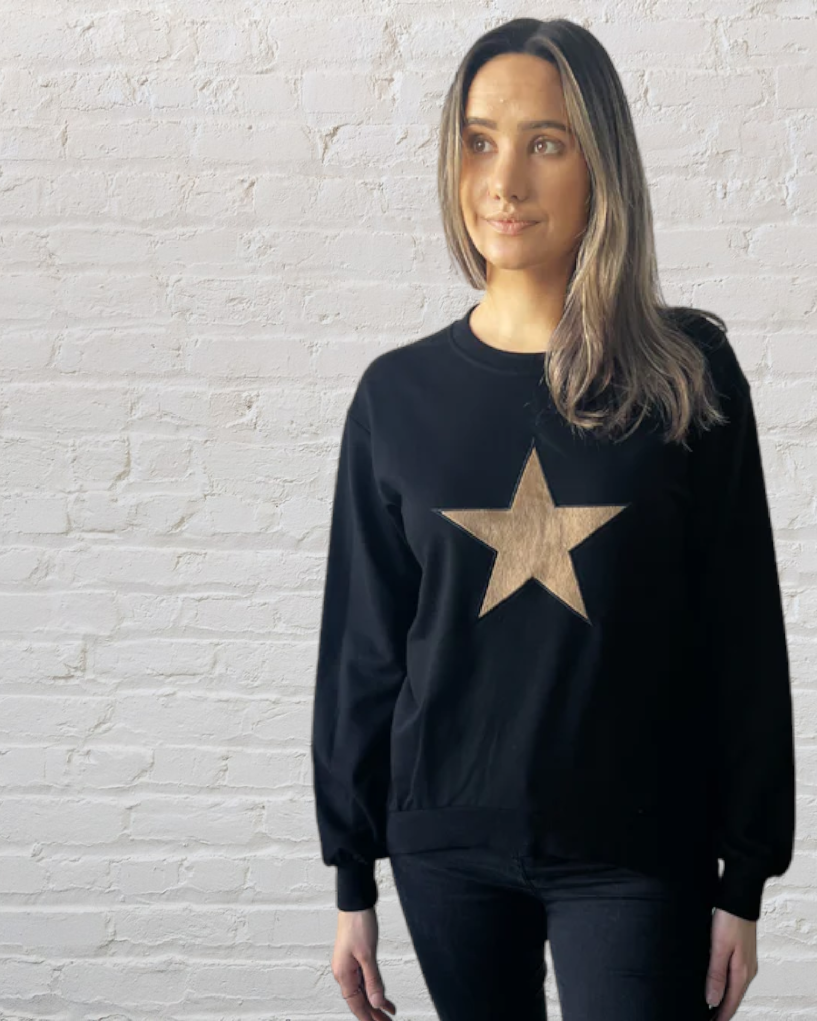 STAR EMBROIDED PULL OVER SWEATSHIRT BLACK