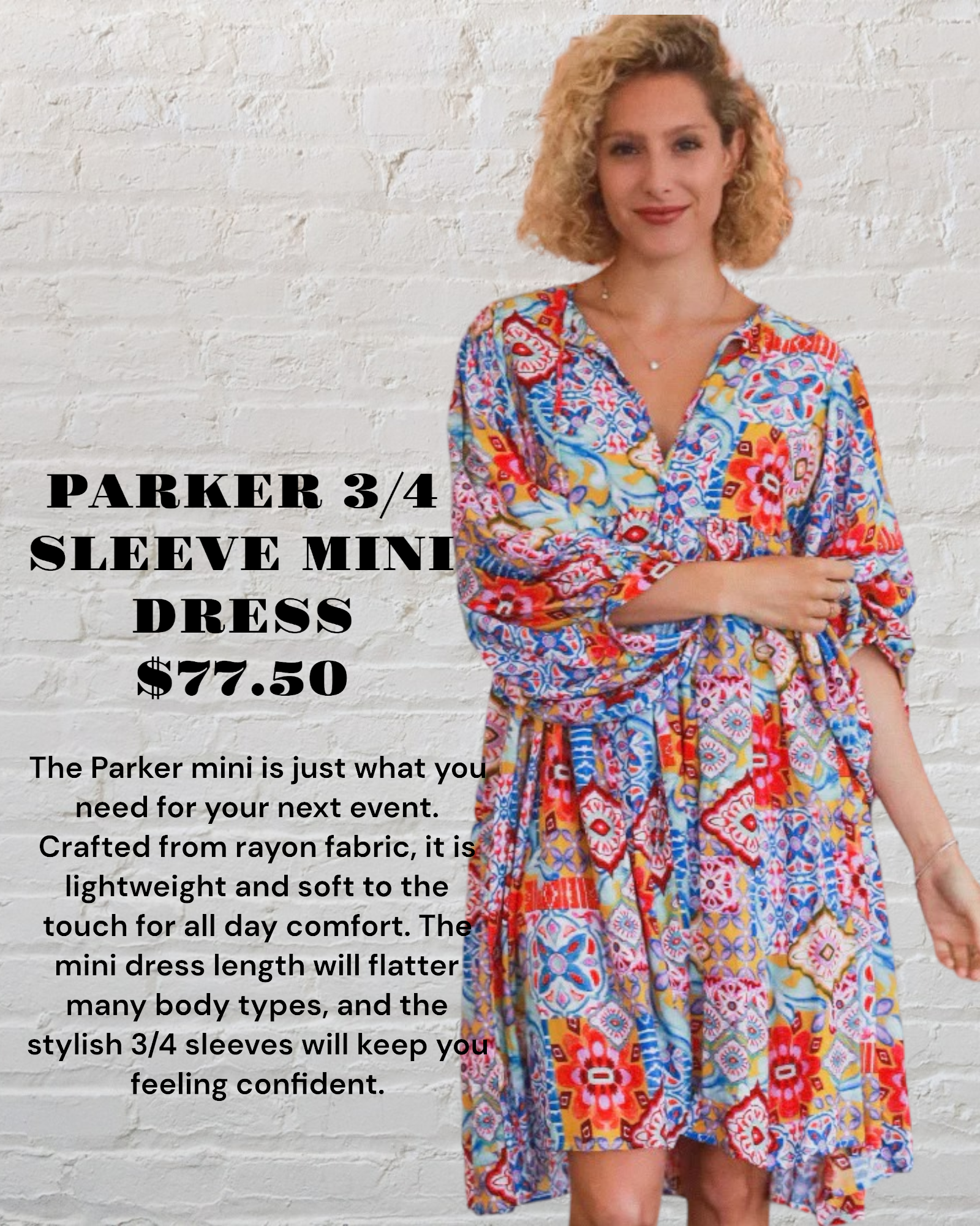 PARKER 3/4 SLEEVE MINI DRESS