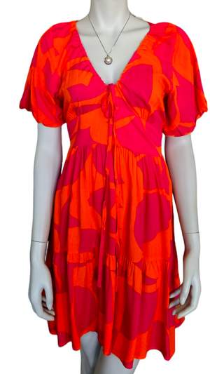 ABSTRACT MINI DRESS WITH TIE
