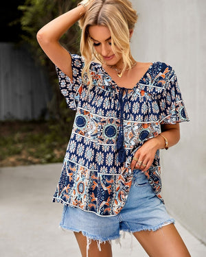 PAISLEY PRINT SHORT SLEEVE TOP