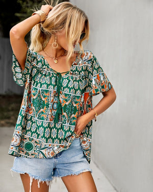 PAISLEY PRINT SHORT SLEEVE TOP