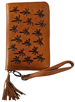 Talara Carved Leather Wallet - Palm Tree Carving