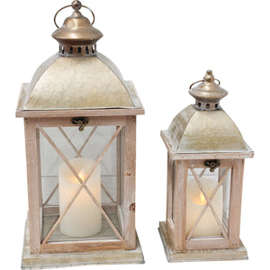 LANTERN 'BEACHSIDE' GOLD&WOOD - LARGE