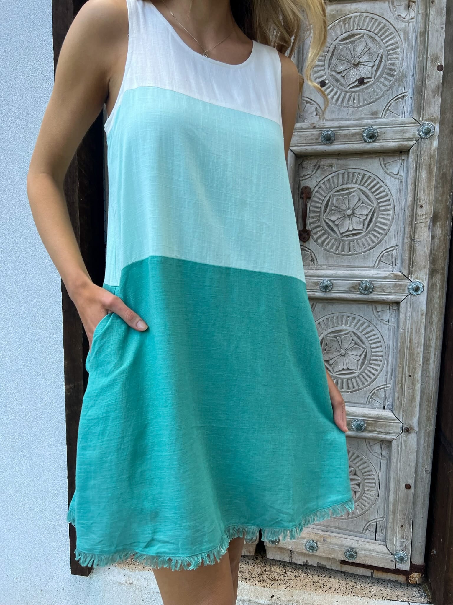 FREYA BLOCK DRESS - NOOSA GREEN