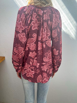 RAVEN LONG SLEEVE BLOUSE - MALBEC PRINT