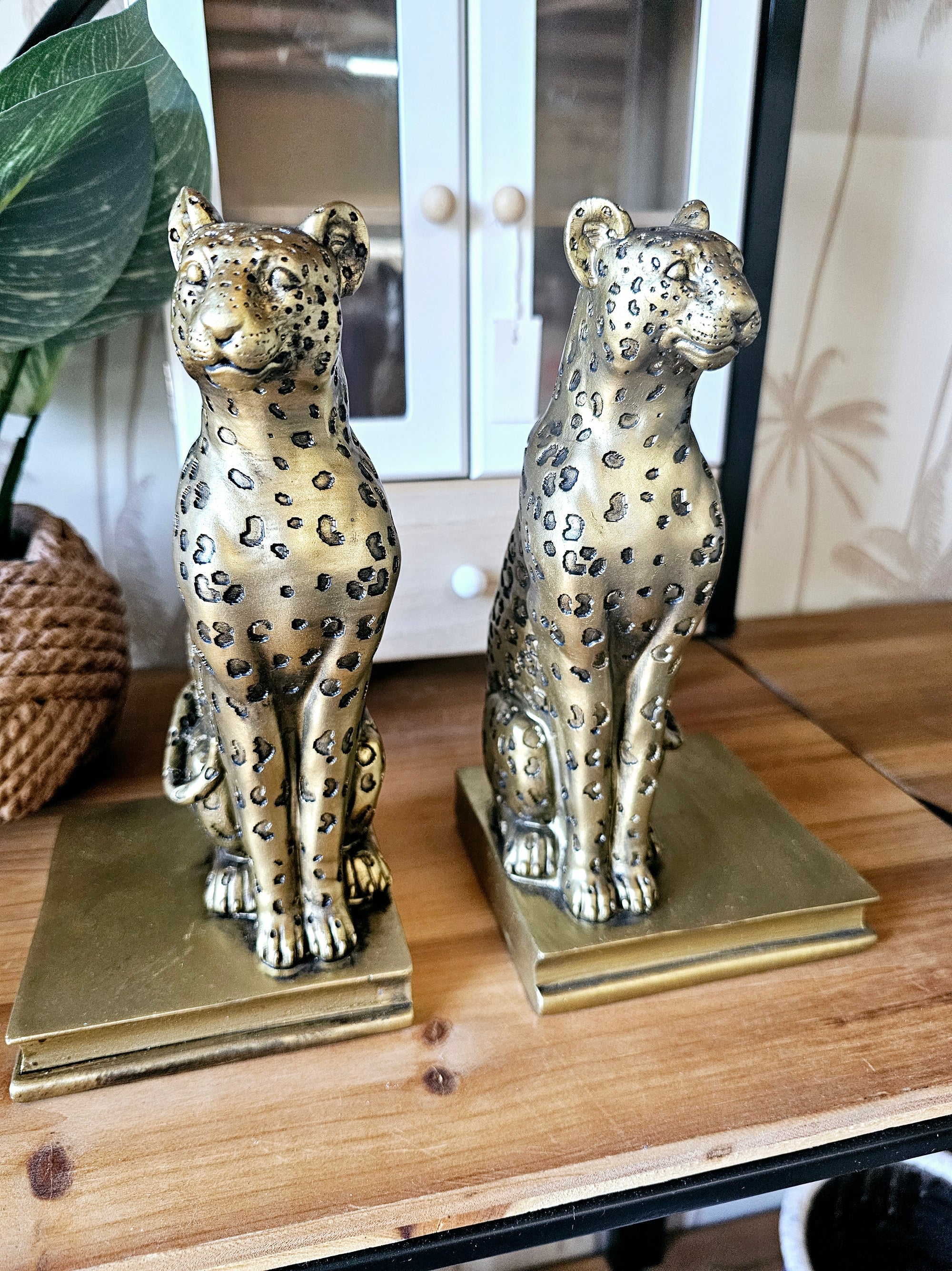 LEO LEOPARD S/2 BOOKENDS GOLD