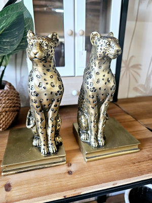 LEO LEOPARD S/2 BOOKENDS GOLD