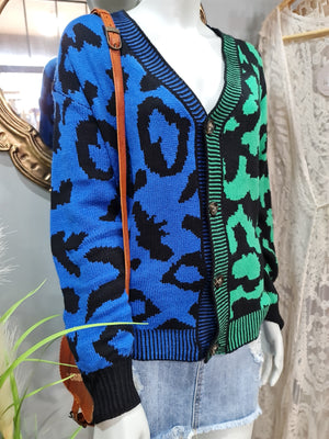 LOVE NOTES LEOPARD CARDI BLUE/GREEN