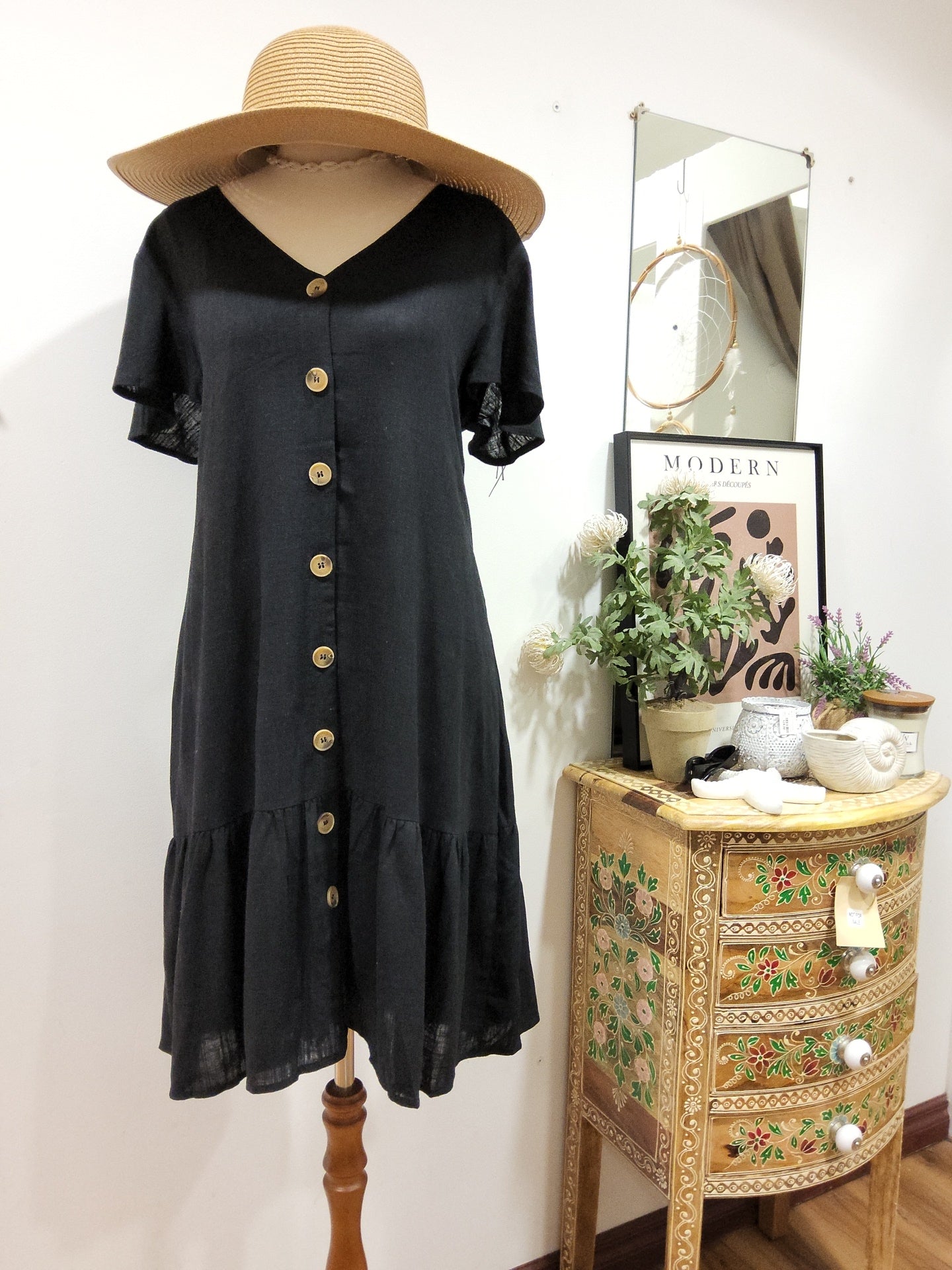 LINEN BUTTON DOWN DRESS MINI