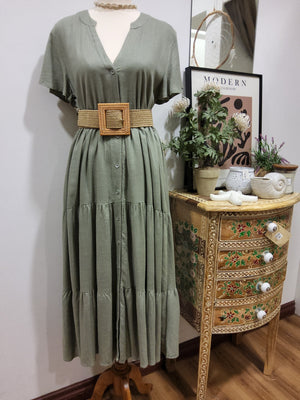 LINEN BUTTON DOWN DRESS MAXI