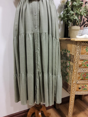 LINEN BUTTON DOWN DRESS MAXI