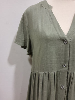 LINEN BUTTON DOWN DRESS MAXI