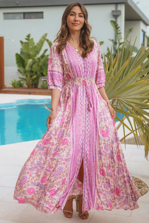 MAYA 3/4 SLEEVE BOHO MAXI DRESS